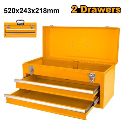 INGCO HTB06 (520X218X243)MM شنطة عدة حديد بجارورين صناعية  Drawer Portable Tool Box Storage Metal Organizer