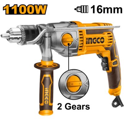 INGCO ID211008 1100W 16 MM 2GEARS مقدح صناعي Industrial Grade Impact Drill