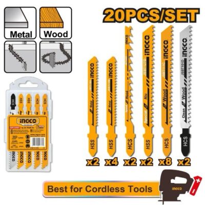 INGCO JSBT2001 20PCS طقم نسلات خراقة خشب وحديد والمنيوم Jig Saw Blade Set Wood And Metal