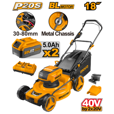 INGCO LMLI20182 40V 60L 2BATT+CHAR BL 18" مكنة قص غازون على البطارية  Cordless Lawn Mower Cutter Hand Push