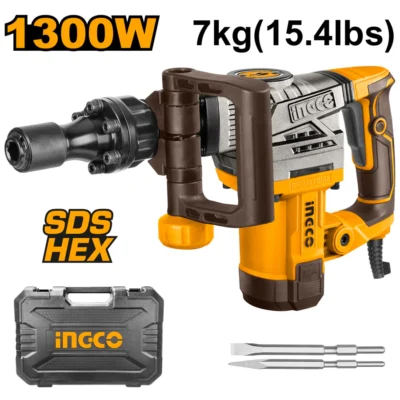 INGCO PDB130018 1300W 7KG SDS HEX كومبرسور تكسير Industrial Demolition Breaker Hammer