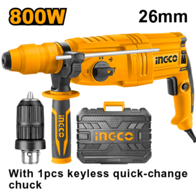 INGCO RGH9028-2 800W SDS PLUS مقدح برم وتكسير مع راس تبديل Rotary Hammer with Bag and Interchangeable Chuck
