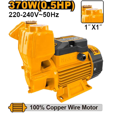 INGCO VPS3708 0.5HP 370W 1" مضخة ضغط مياه تلقائي SELF-PRIMING PERIPHERAL WATER PUMP