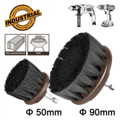 INGCO WCBH1235 2PCS طقم فراشي تنظيف اسود Hard Bristle Brush Cleaning Set