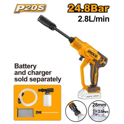 INGCO CPWLI2036  20V 24.8 BAR فرد غسيل بوز رفيع بطارية  CORDLESS PRESSURE WASHER