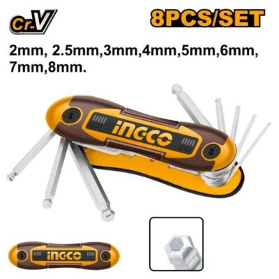 INGCO HHK14082 m  8PCS طقم مسدس غلة سكين  BALL POINT HEX KEY SET