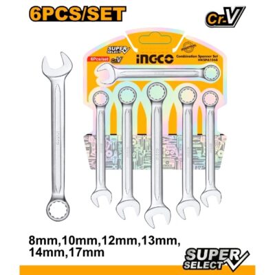 INGCO HKSPA1068  6 PCS (8,10,12,13,14,,17) MM طقم شق مسنن   COMBINATION SPANNER SET