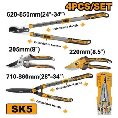 INGCO HLT93401 4 PCS طقم مقصات شحالة Garden Shears Set