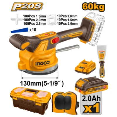 INGCO CTVLI20018  20V 2AH+CHAR +BOX 13" 60KG 6-SPEED رجراج بلاط بطارية Cordless Tile Vibration Machine