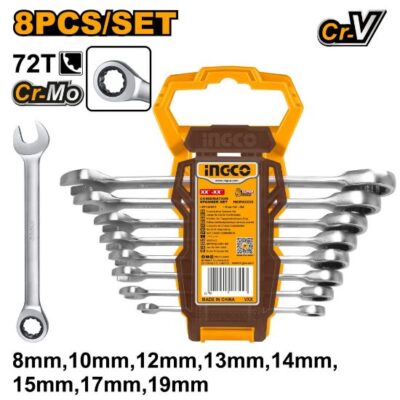 INGCO HKSPAR1082  8-19MM 8 PCS طقم شق مسنن طقطاق صناعي Ratchet Spanner Set