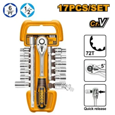 INGCO HKTS12171  17PCS 1/2" طقم طربوش مع طقطاق صناعي Industrial Drive Socket Set