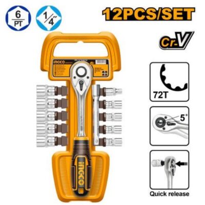 INGCO HKTS14122  12PCS 1/4" طقم طربوش مع طقطاقl socket set
