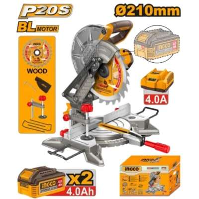 INGCO CMSLI20212  20V 2BATT 4AH+CHAR (210X25.4)MM منشار ديسك خشب بطارية صناعي industrial-grade Cordless Miter Saw with batteries included