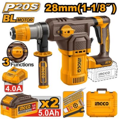 INGCO CRHLI202862  20V 2BATT 5AH+CHAR+BOX 28MM BL كومبرسور تكسير بطارية Cordless rotary hammer