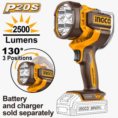INGCO CWLI20885   20V 2500 Lumens LED بروجكتير يدوي راس متحرك Cordless Work Lamp