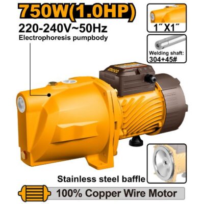 INGCO JP075068  750W 1.0HP مضخة مياه شفاط اكس ستانلس Self-Priming Jet Pump Water Pump