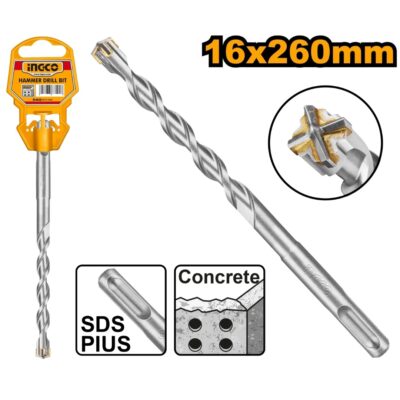 INGCO DBH1211603C  16X260MM SDS PLUS ريشة رأس مصالب صناعية SDS PLUS MASONRY CROSS BIT