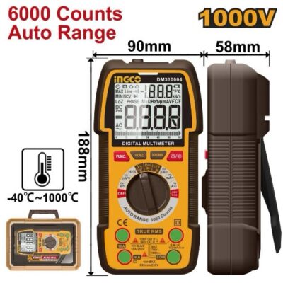 INGCO DM310004  ملتيميتر ديجيتال أوتو رينج مع حرارة TRUE RMS 6000 COUNT DIGITAL MULTIMETER TESTER 1000V