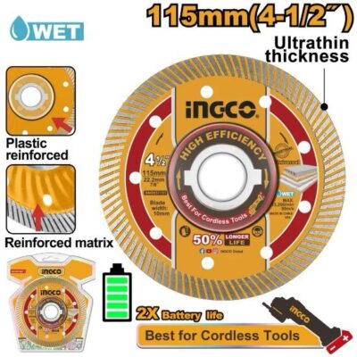 INGCO DMD051151  115mm (Thickness :1.4mm) Turbo Ultrathin W/D ديسك الماس ULTRA DIAMOND DISC