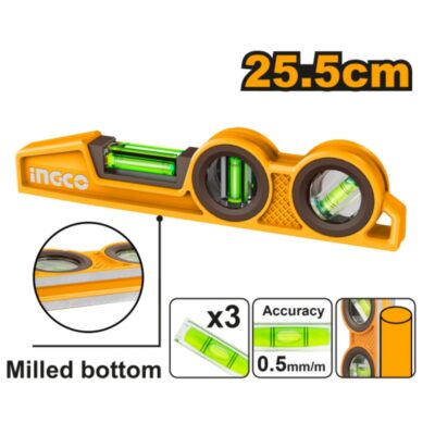 INGCO HBSL98030 25.5 CM MANSON'S LEVEL زيبق حائط صناعي ALUMINUM SPIRIT LEVEL