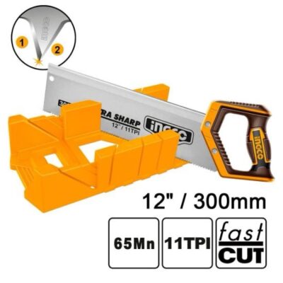 INGCO HMBSB30062  300 MM 12" منشار خشب مع قاعدة لقص الزوايا  MITRE BOX AND BACK SAW SET