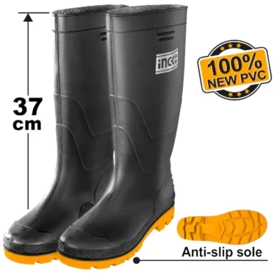 INGCO SSH092LYB  جزمة كوتشوك مقاومة للانزلاق أسود RAIN BOOTS 100% WATERPROOF VIRGIN PVC / NITRILE WITH ALKALI RESISTANCE