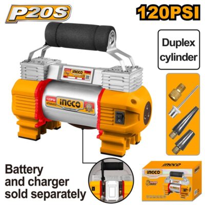 INGCO CACLI2026 20V 120PSI منفخ دواليب على البطاية دوبل بيستون فدار  CORDLESS AUTO AIR COMPRESSOR (Bare Tool)