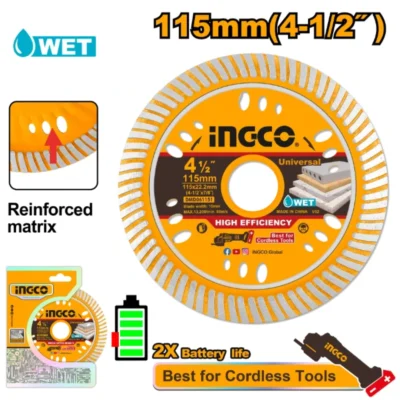INGCO DMD061151 115mm Ultrathin Wet ديسك قص الماس مع فتخات تهوئة UNIVERSAL DIAMOND DISC WET