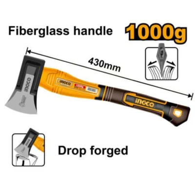 INGCO HAX0811000 1000g بلطة رأس فولاذ بمسكة فايبر  Axe with Fiberglass Handle