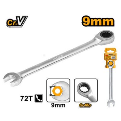 INGCO HCSPAR091 9mm مفتاح شق ورينغ طقطاق Combination Ratchet Spanner Wrench