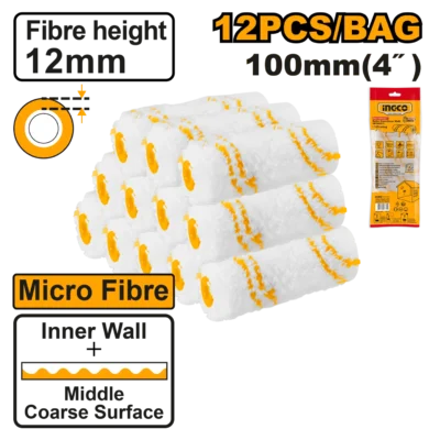 INGCO HRC560412 12 Pcs micro fibre 4" رول دهان فدار Roller Cover (Inner Wall) Set