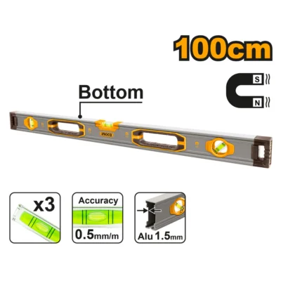 INGCO HSL38100M  100 CM زيبق مغنطيس المنيوم صناعي  SPIRIT BAR LEVEL WITH POWERFUL MAGNETS INDUSTRIAL
