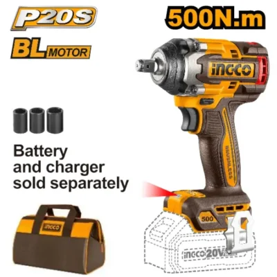 INGCO CIWLI20501 20V  BL 500N 1/2" فرد شد عزق بطارية فدار Cordless Brushless motor Impact Wrench Bare Tool
