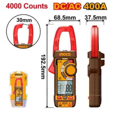 INGCO DCM62002 400A AC/DC 4000 Counts كلامبميتر ديجيتال  Digital Clamp Meter Multimeter Multi Tester