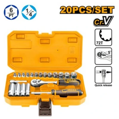 INGCO HKTS14201 20Pcs 1/4" طقم طربوش طقطاق علبة بلاستك  Socket Set