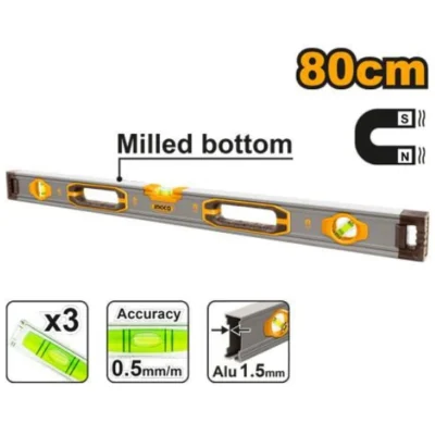 INGCO HSL38080M 80 cm زيبق مغنطيس المنيوم صناعي  SPIRIT LEVEL WITH POWERFUL MAGNETS INDUSTRIAL