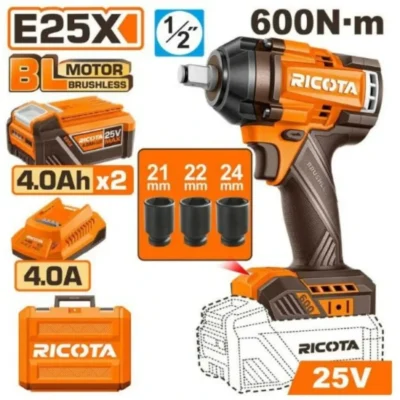 RICOTA RLEWH25600 25V 2Batt 4Ah+Box 600N.m فرد شد عزق بطارية  Brushless Impact Wrench