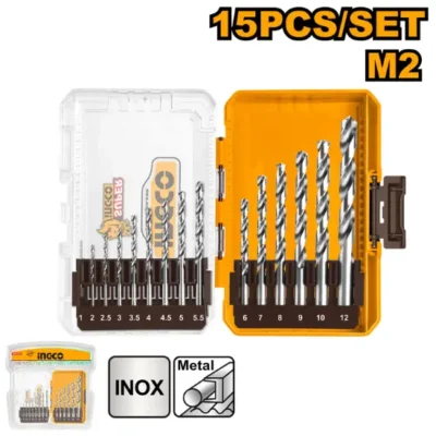 INGCO AKDL51508 15Pcs M2 HSS طقم ريش حديد صناعي Drill Bits Set for Metal