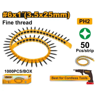 INGCO ANA19251 50Pcs 25x3.5mm قشاط ببراغي جبسن بورد سن ناعم  Collated drywall screw