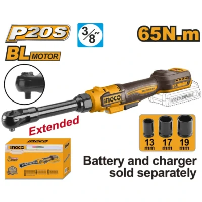 INGCO CDRLI206529 20V BL 3/8" طقطاق بطارية عنق طويل صناعية فدار Cordless Drive Ratchet (Bare Tool)