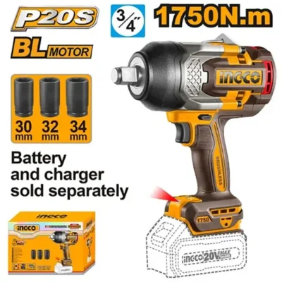 INGCO CIWLI201751 20 BL 1750N.m 3/4" فرد شد عزق بطارية صناعي  فدار Cordless Industrial Impact Wrench ( Bare Tool )