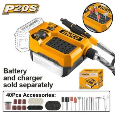 INGCO CMGLI2001 20V 40Pcs  مقدح نواعم مع كونترول سرعات فدار Cordless Grinder  Die Grinder BARE TOOL