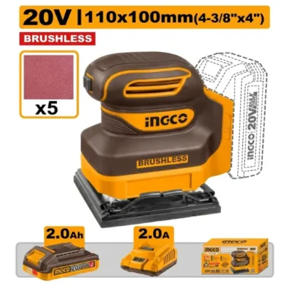 INGCO CSHSLI20241 20v 1Bat +Char حفافة مربعة Cordless Sheet Sander