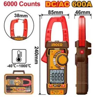 INGCO DCM66002 AC/DC 6000 Counts 600A (85mm) كلامبميتر ديجيتال راس Digital Clamp Meter Multimeter Multi Tester