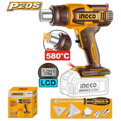 INGCO HGLI2058 20v LCD سشوار حراري بطارية فدار Cordless Heat Gun Digital Screen Bare Tool
