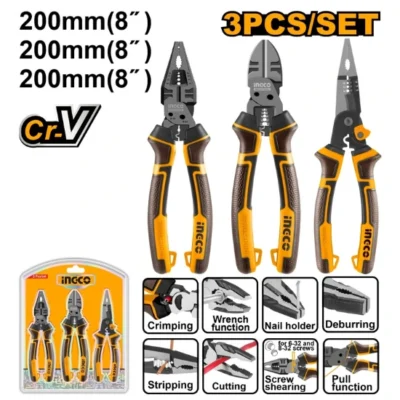 INGCO HKMPS2831 3Pcs طقم بانسة بولاد متعدد الاستعمالات ''8 Multi-Function Pliers Set