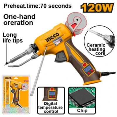 INGCO SI036732 120W فرد لحام قصدير ديجيتال مع بكرة تزويد تلقائي Soldering gun with solder feeder digital Adjustable Temperature