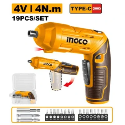 INGCO CSDLI0442 4V 19Pcs مفك بطارية مسكة متحركة مع اكسسوار  Cordless screwdriver