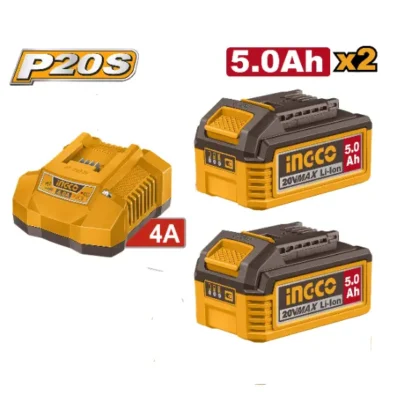 INGCO FBCPK2513 20V 2Pcs 5Ah مجموعة بطاريات مع شاحن صناعي  Lithium-Ion Battery and Charger Kit