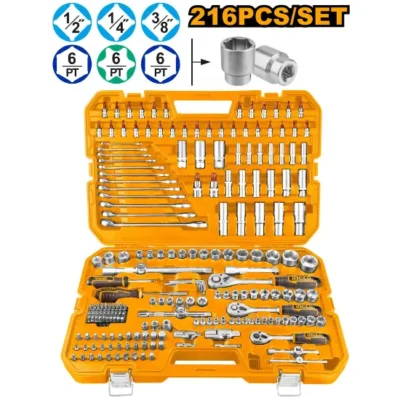 INGCO HKTHP22161 216Pcs (1/4",3/8,1/2") طقم طربوش علبة بلاستك Combination Tools Set